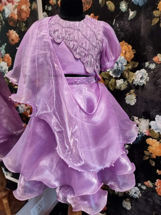 Lavender Metallic Organza Lehenga