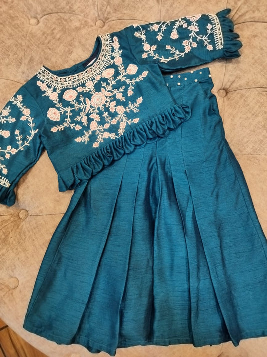 Floral Embroidered Blue Top And Palazzo