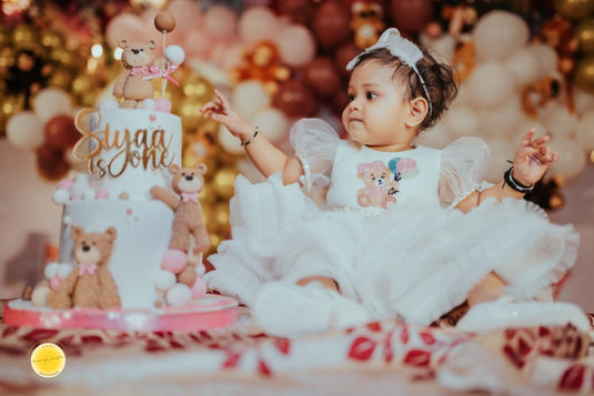 White Teddy Ruffle Pearl Dress