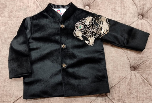 Black Velvet Tiger Embroidered Bandhgala
