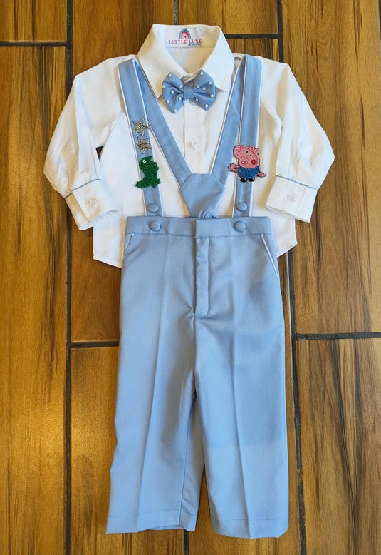 White And Blue George Pig Suspender Set