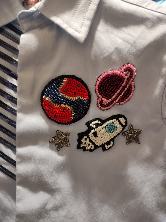 Blue Metallic Planets Shirt