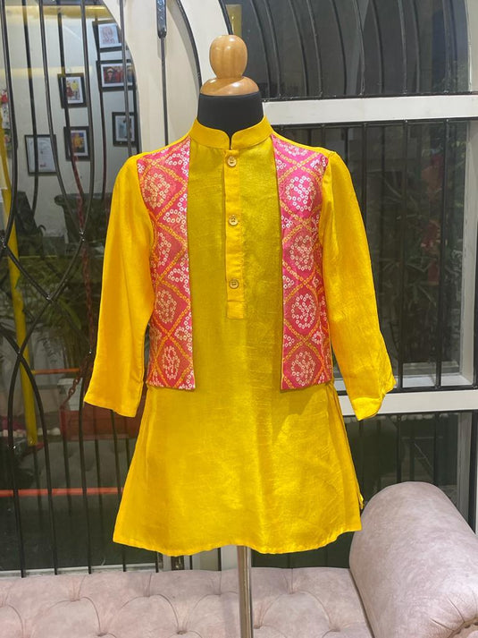 Yellow Attached Brocade Kurta Set With Pant
