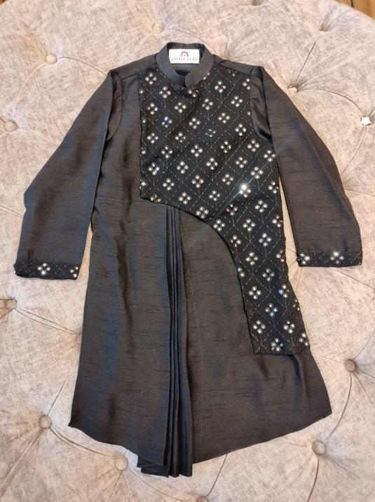 Black Drape Layered Mirror Kurta Set With Pant