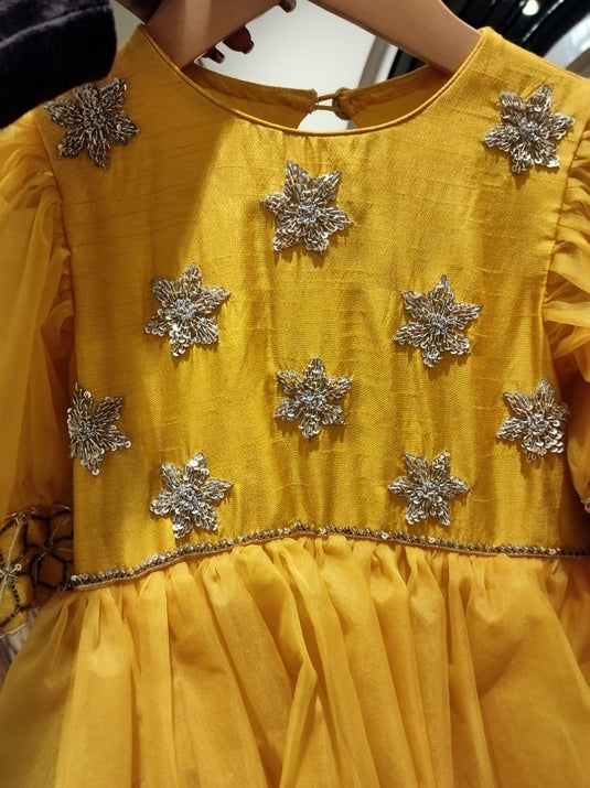 Mustard Layered Embroidered Organza Gown