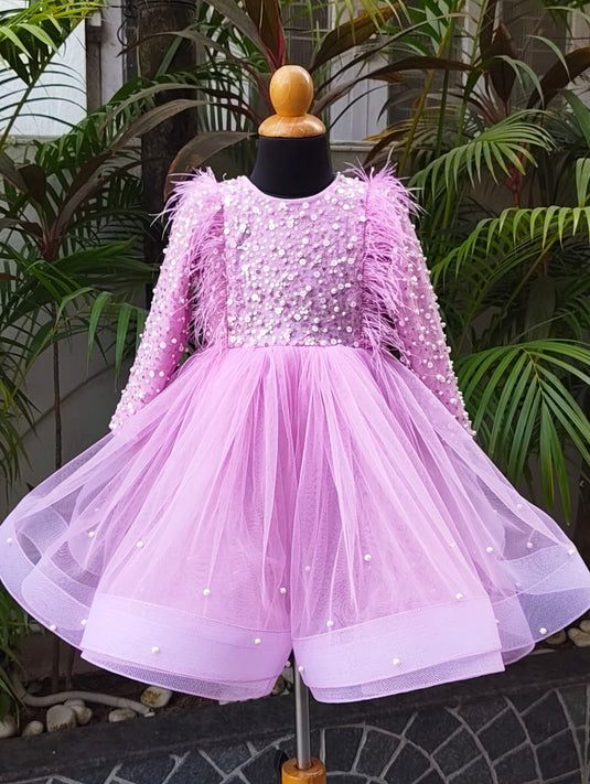 Lavender Sequins Dress with Feathers And Pearls