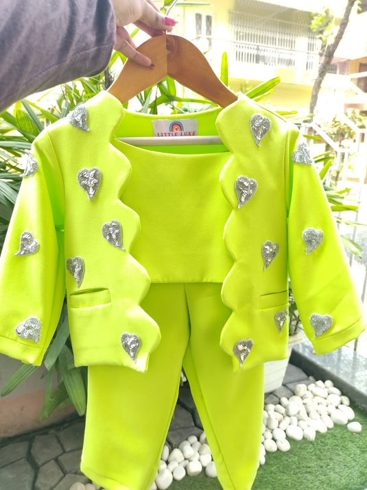 Neon Yellow 3 Piece Hearts Cord Set