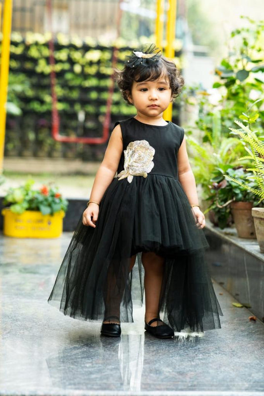 Black Up Down Big Flower Gown Dress