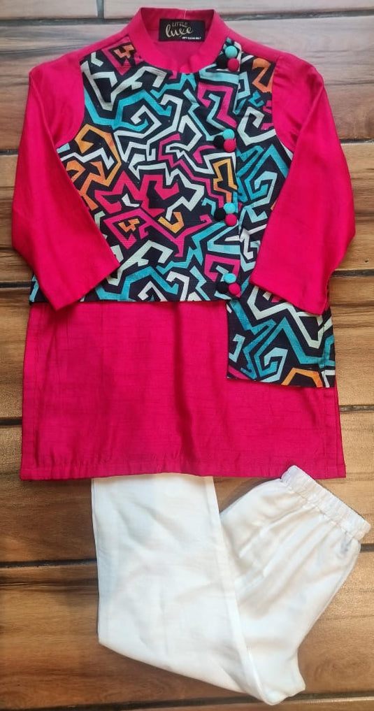 Red Zigzag Layered Kurta Set With Pant