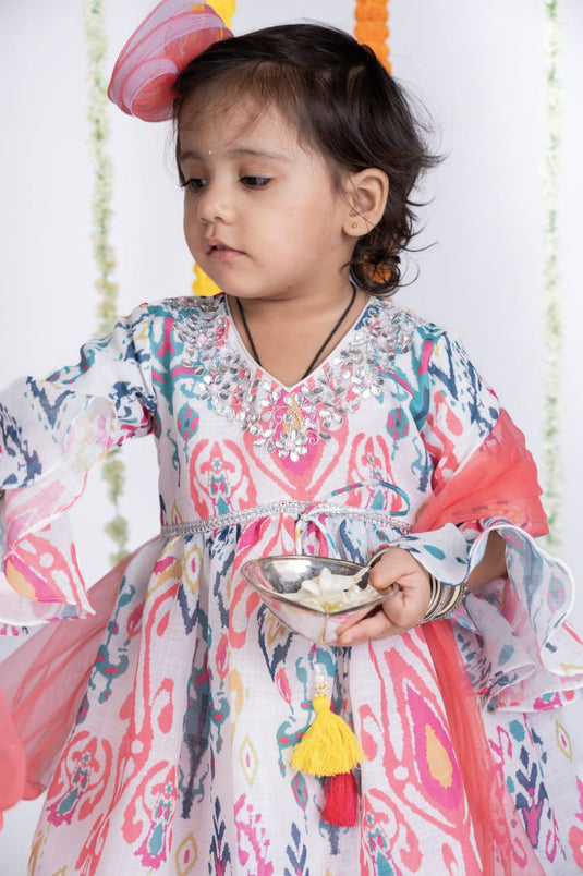 Ikat Printed Gota Kurti Sharara Set