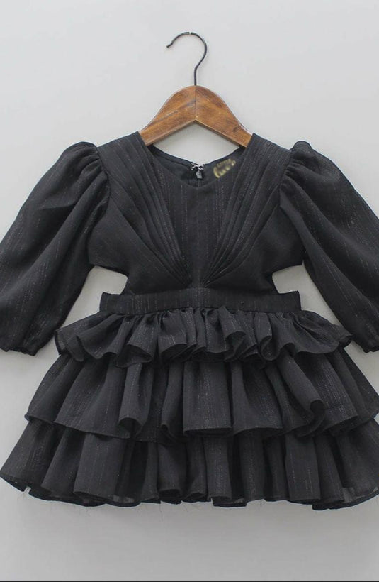 Black Layered Frock With Side Cut Out