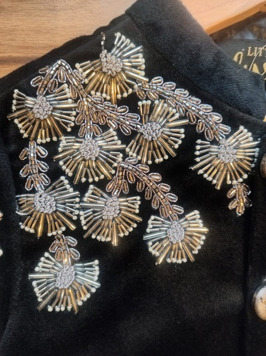 Black Velvet Embroidered Bandhgala