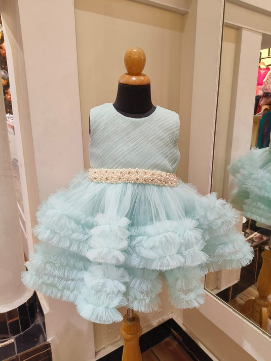 Light Blue Ruffle Pearl Dress