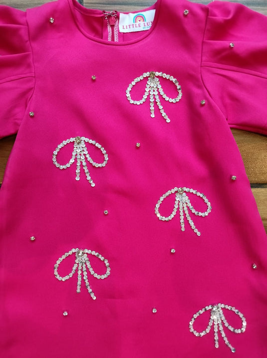 Hot Pink Embellished Bow Dress