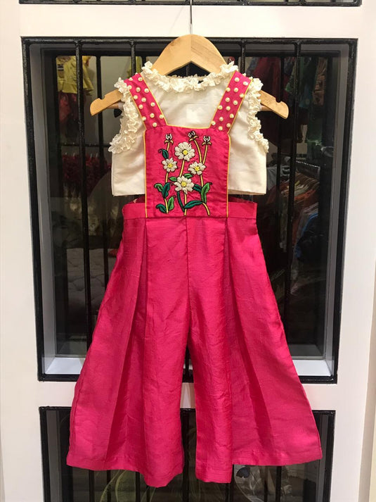 Pink Embroidered Dungaree