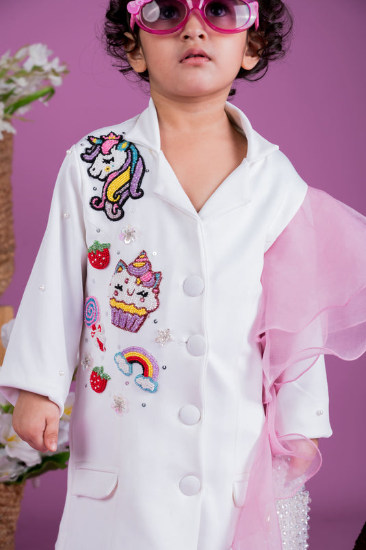 Unicorn Theme Blazer Ruffle Dress