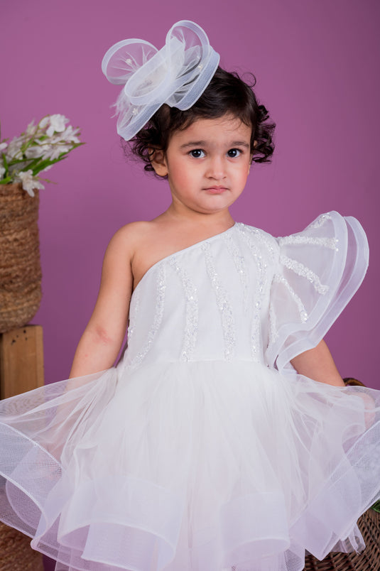 White Embellished One Shoulder Dress