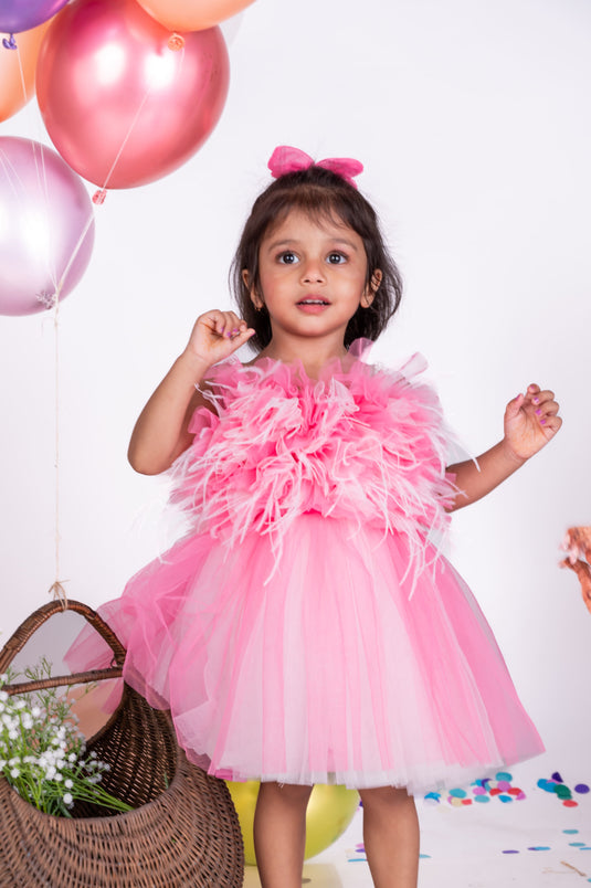 Pink Ruffle Feather Dress