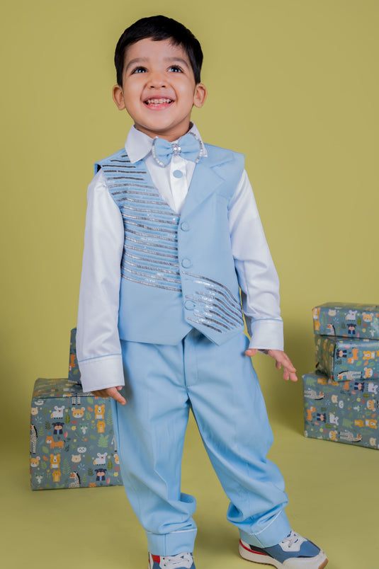 Baby Blue Embellished Waistcoat Set