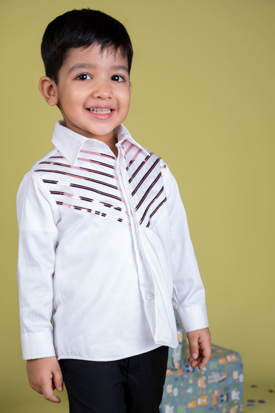 White & Rosegold Metallic Shirt