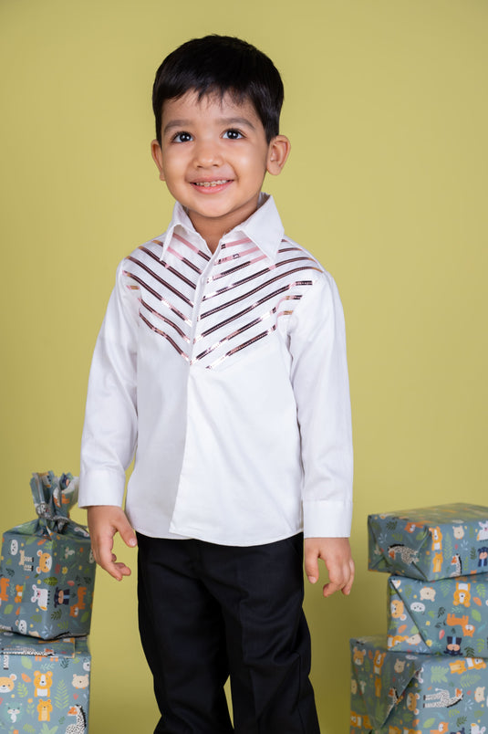 White & Rosegold Metallic Shirt