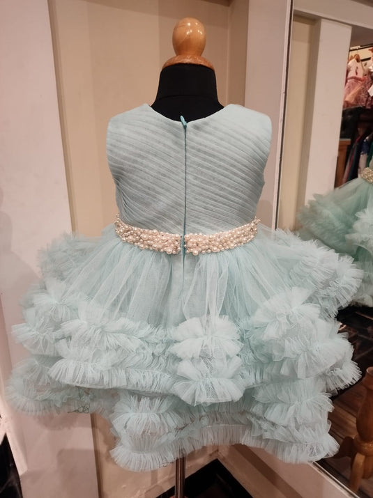 Light Blue Ruffle Pearl Dress