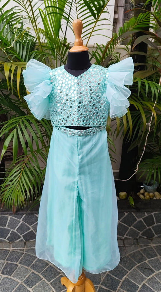 Sea Green Mirrorwork Palazzo Set
