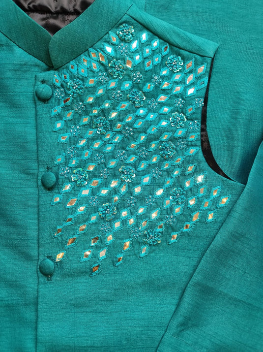 Green Mirrorwork Waistcoat kurta Set
