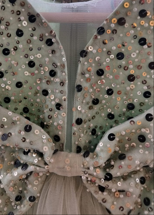 Green Layered Sequins Bow Gown