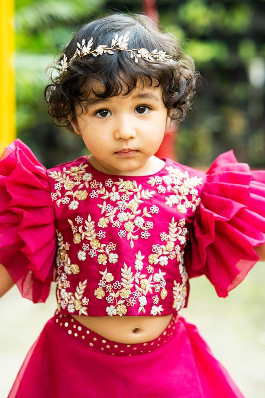 Magenta Zardozi Layered Lehenga
