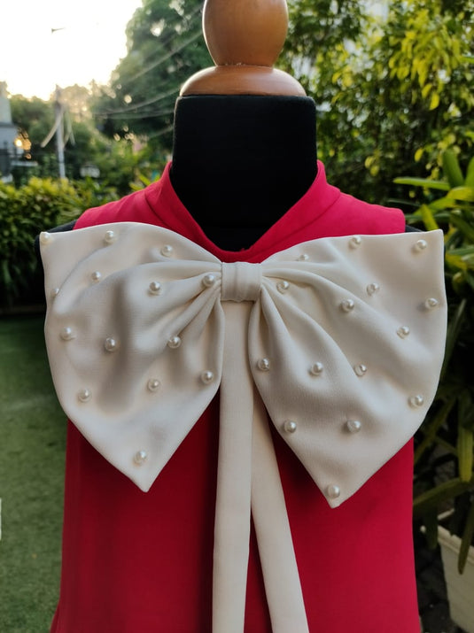 Red Godet Bow Dress