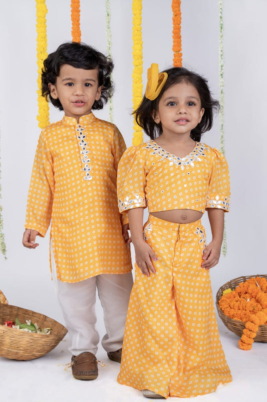 Bandhej Printed Mirrorwork Palazzo Set