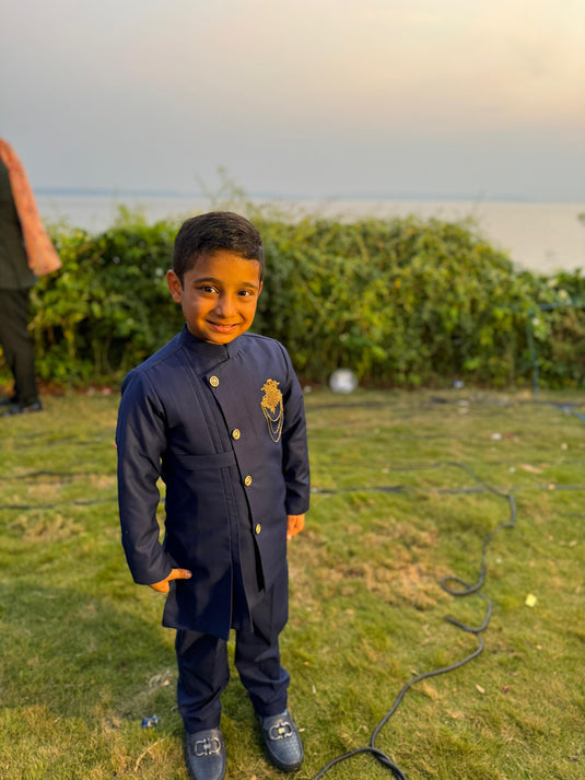 Navy Blue Drape Bandhgala Jacket