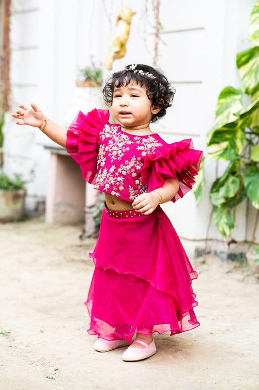 Magenta Zardozi Layered Lehenga