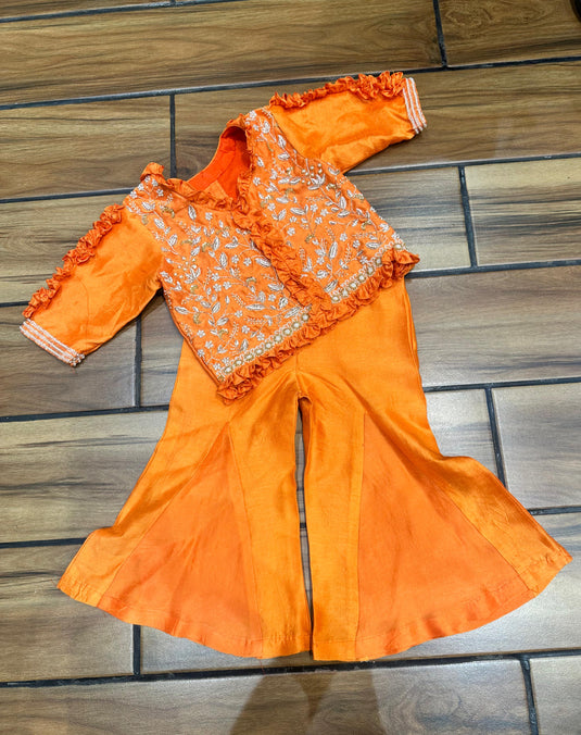 Orange Embroidered Frilly Palazzo Set