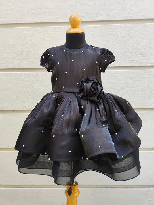 Black Buttersilk Layered Pearl Dress
