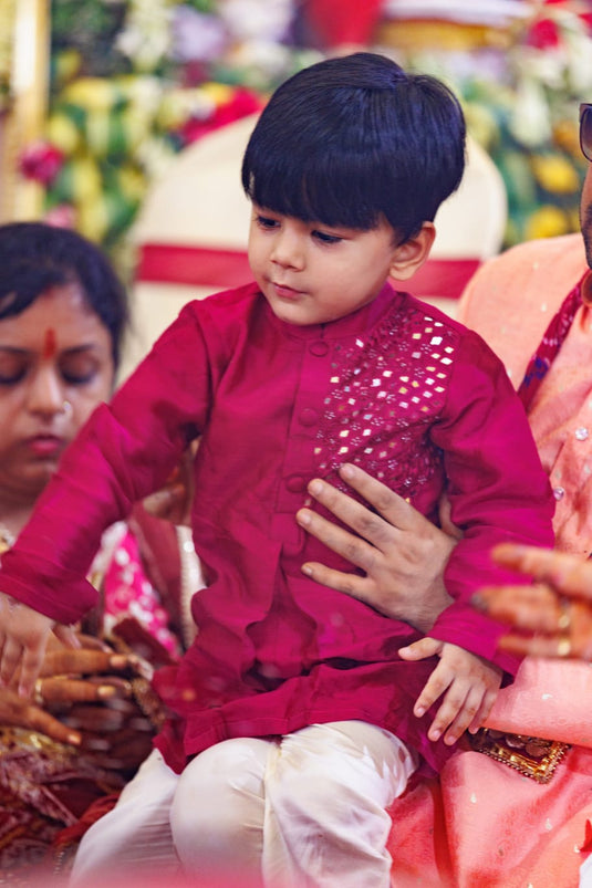 Magenta Mirrorwork Kurta Set With Pant