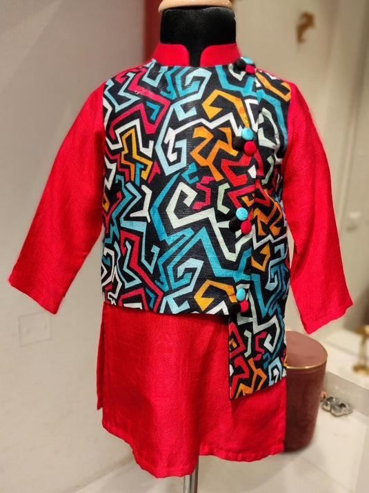 Red Zigzag Layered Kurta Set With Pant