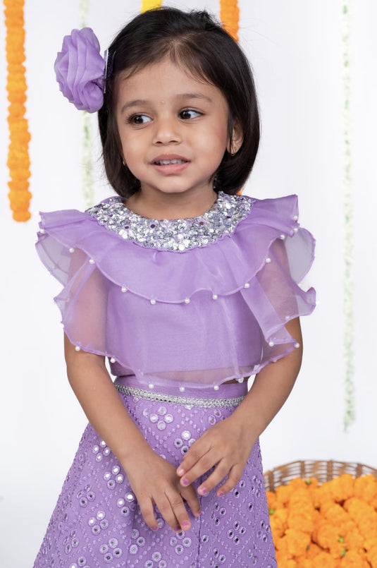 Lavender Mirrorwork Ruffle Lehenga