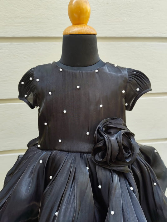 Black Buttersilk Layered Pearl Dress