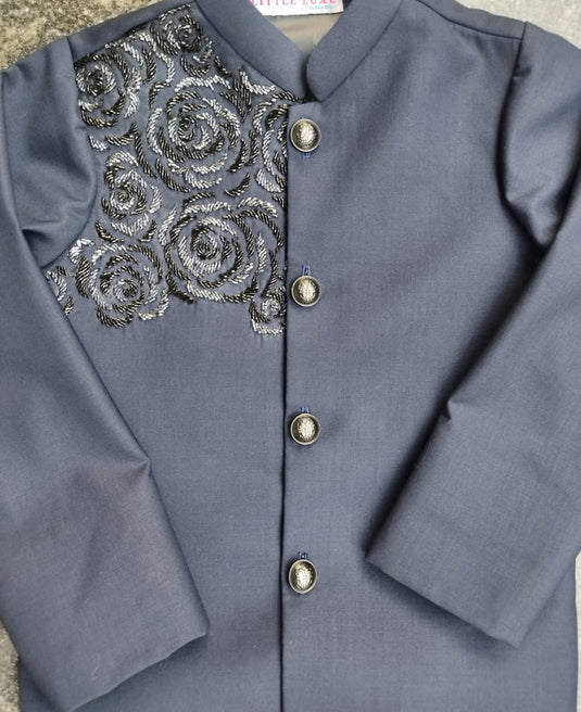 Navy Rose Bandhgala Set With Pant