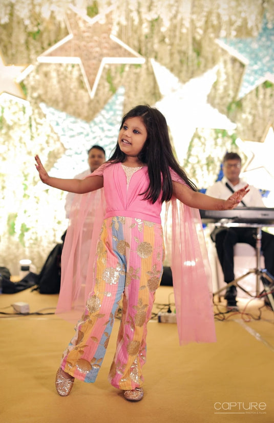 Pink Sequins Cape Jumpsuit