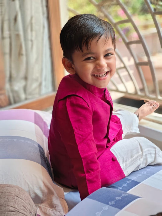 Magenta Mirrorwork Waistcoat Set