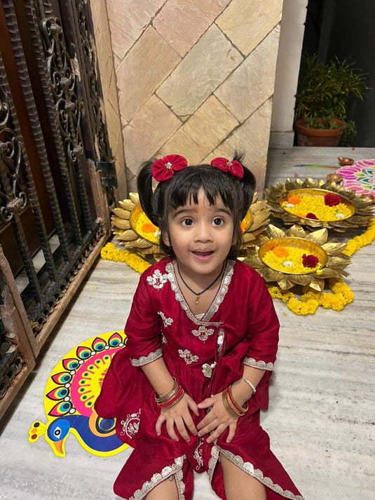 Dark Red Peplum Top Tulip Pant Set