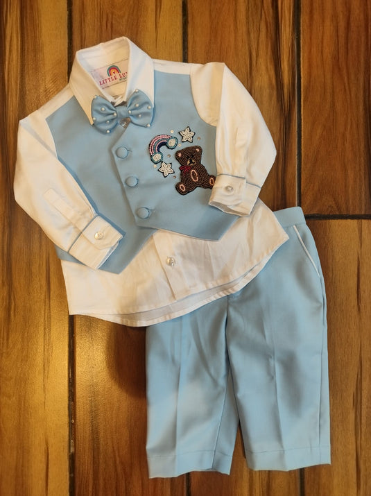 Blue teddy Attached Jacket Set