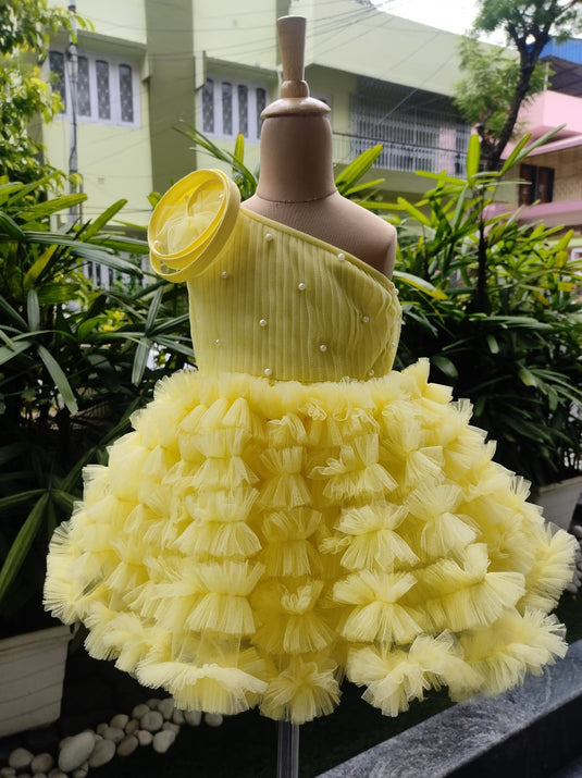 Yellow Ruffle One Shoulder Dress