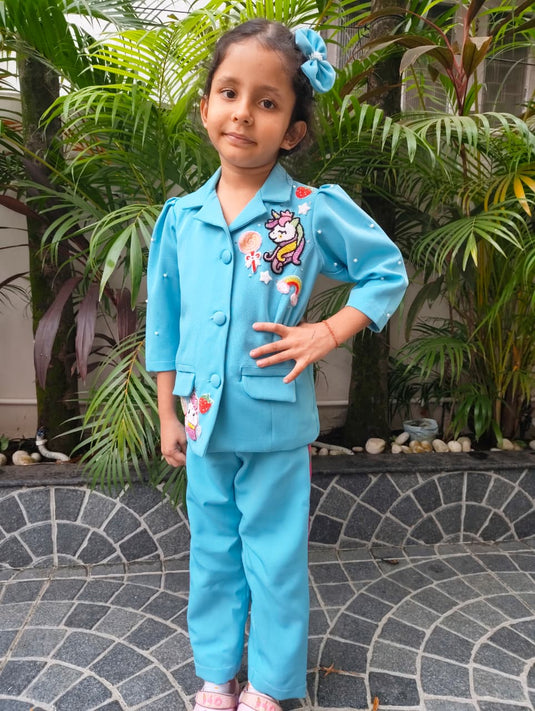Blue Unicorn And Cupcake Blazer Coord Set