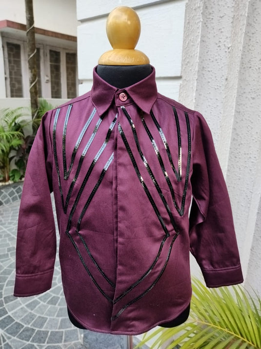 Wine Metallic Lace Shirt