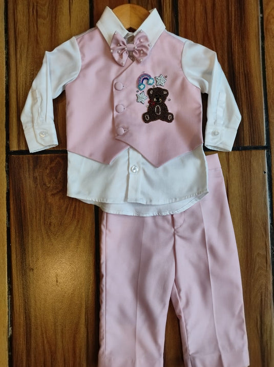 Pink Teddy Attached Jacket Set
