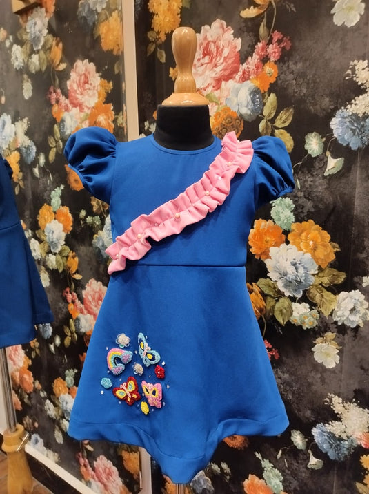 Blue Butterfly Ruffle Dress